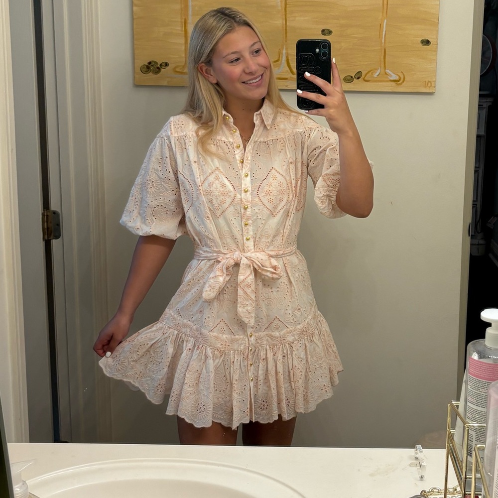 REVOLVE Cream Ruffled Tiered Midi Sundress